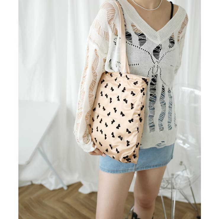 【HOOK】for girls リボン総柄フロッキー生地トートバッグ | HOOK | 詳細画像28 