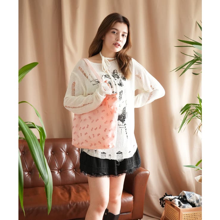 【HOOK】for girls リボン総柄フロッキー生地トートバッグ | HOOK | 詳細画像4 