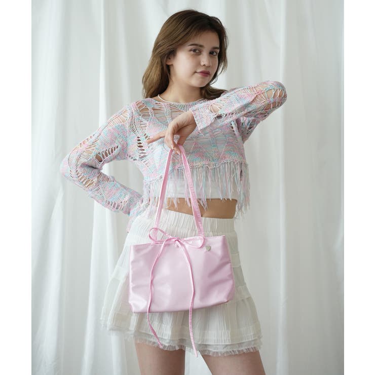 HOOK】for girls リボン無地シルク風トートバッグ Y2K[品番 HOOK】for girls リボン無地シルク風トートバッグ Y2K[品番