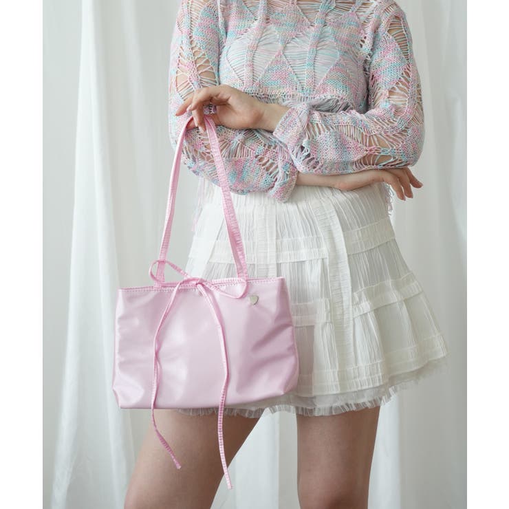 HOOK】for girls リボン無地シルク風トートバッグ Y2K[品番 HOOK】for girls リボン無地シルク風トートバッグ Y2K[品番