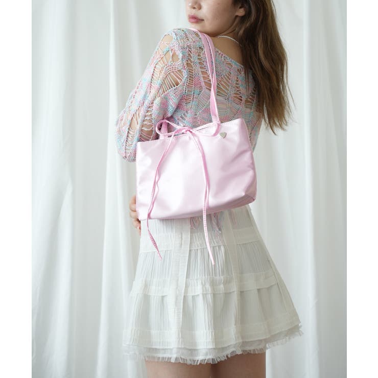 【HOOK】for girls リボン無地シルク風トートバッグ Y2K | aimoha  | 詳細画像5 