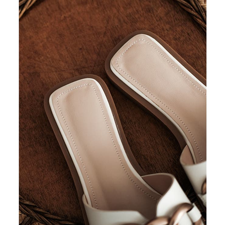 チェーンスクエアトゥぺたんこサンダル 【Jasmine】韓国ファッション ワンピ… | aimoha  | 詳細画像4 