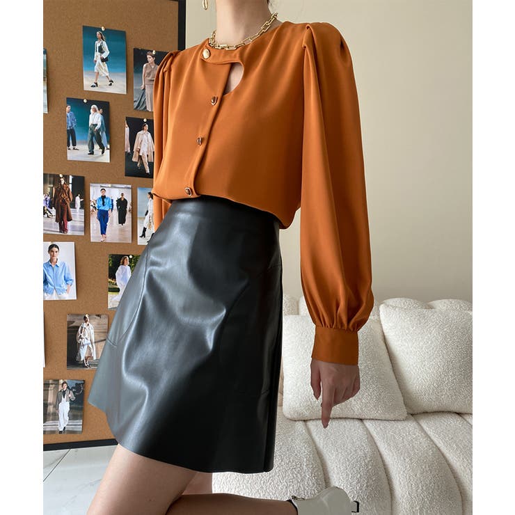 ノーカラーフロントデザインブラウス 長袖シャツ 韓国ファッション | aimoha  | 詳細画像5 