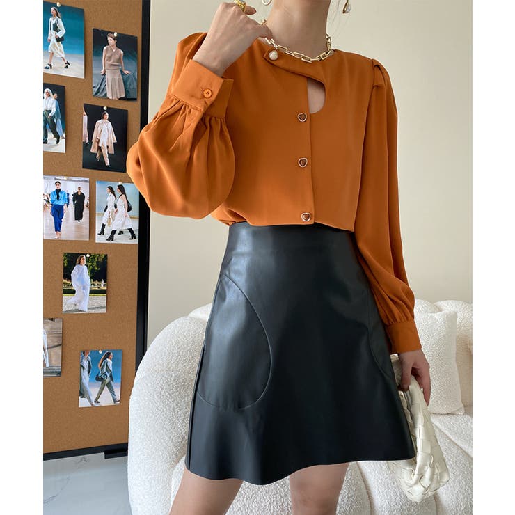 ノーカラーフロントデザインブラウス 長袖シャツ 韓国ファッション | aimoha  | 詳細画像7 