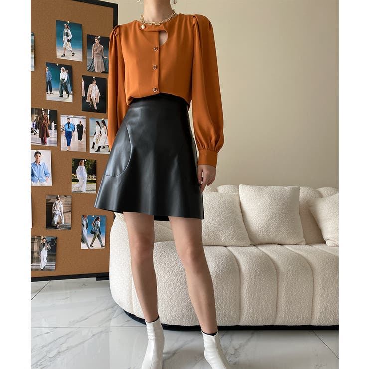 ノーカラーフロントデザインブラウス 長袖シャツ 韓国ファッション | aimoha  | 詳細画像8 