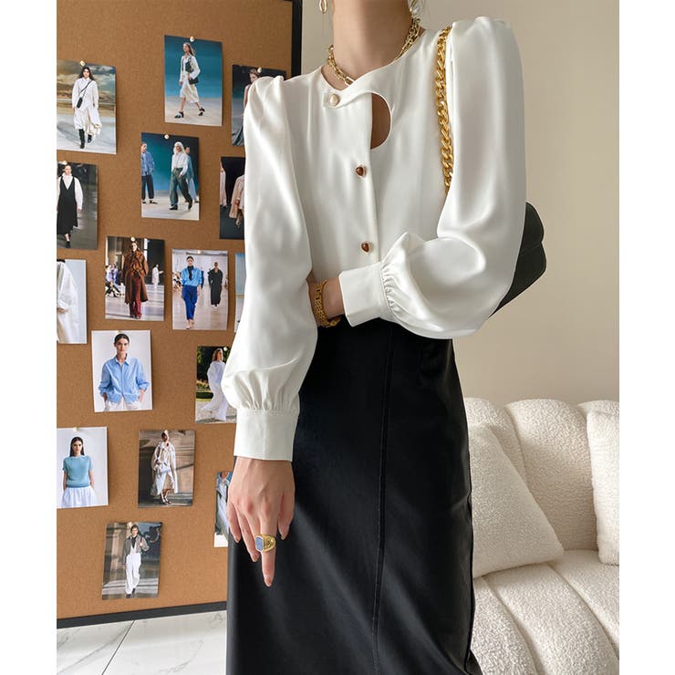 ノーカラーフロントデザインブラウス 長袖シャツ 韓国ファッション | aimoha  | 詳細画像10 