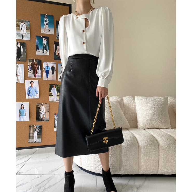 ノーカラーフロントデザインブラウス 長袖シャツ 韓国ファッション | aimoha  | 詳細画像14 