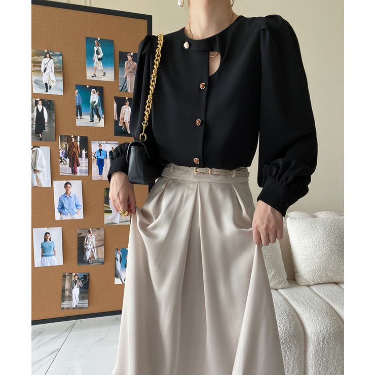 ノーカラーフロントデザインブラウス 長袖シャツ 韓国ファッション | aimoha  | 詳細画像19 