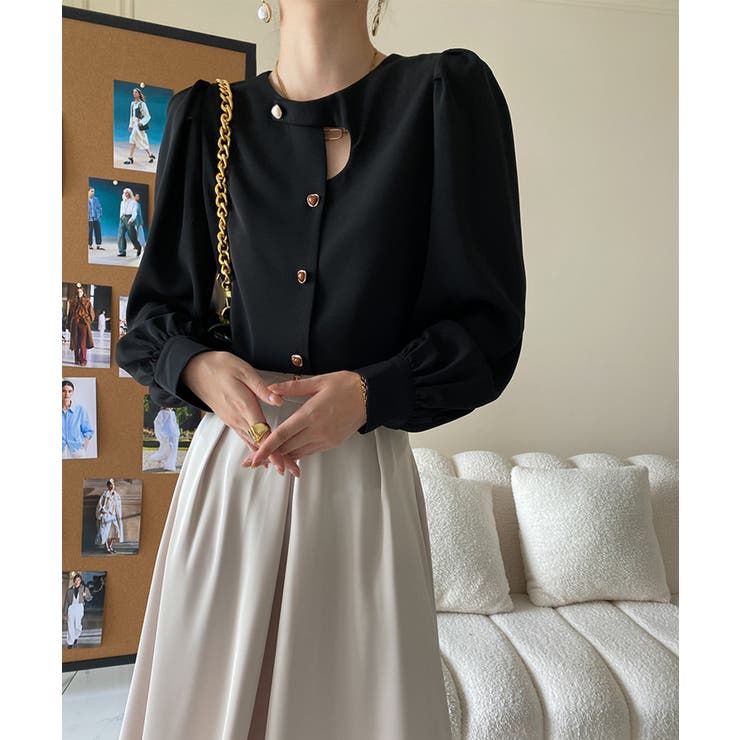 ノーカラーフロントデザインブラウス 長袖シャツ 韓国ファッション | aimoha  | 詳細画像20 