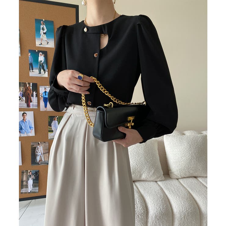 ノーカラーフロントデザインブラウス 長袖シャツ 韓国ファッション | aimoha  | 詳細画像22 