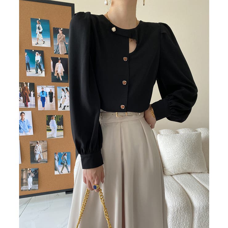 ノーカラーフロントデザインブラウス 長袖シャツ 韓国ファッション | aimoha  | 詳細画像21 