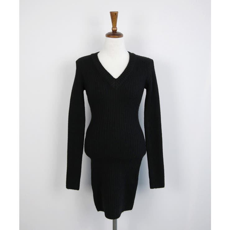 太リブニットVネックミニワンピース 韓国ファッション ニット | aimoha  | 詳細画像14 