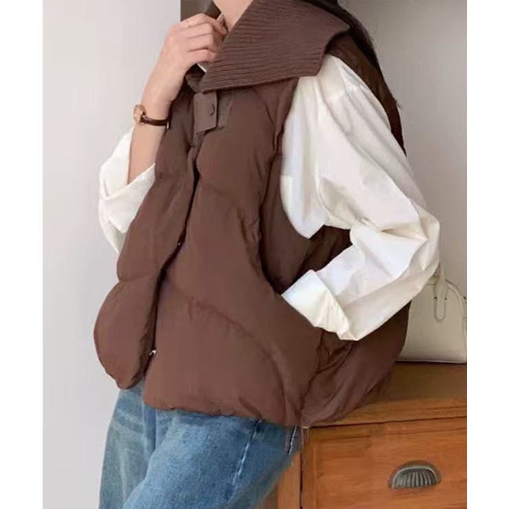 チョコ | ニット衿ショートダウンベスト | aimoha 