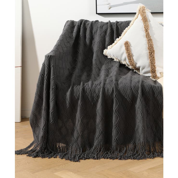 ダークグレー | 北欧編みフリンジソファーカバー／マルチカバー | aimoha 