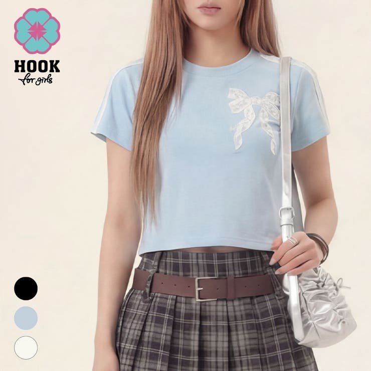【HOOK】for girls レースリボンライン・刺繍半袖TEE【SS】 | HOOK | 詳細画像1 