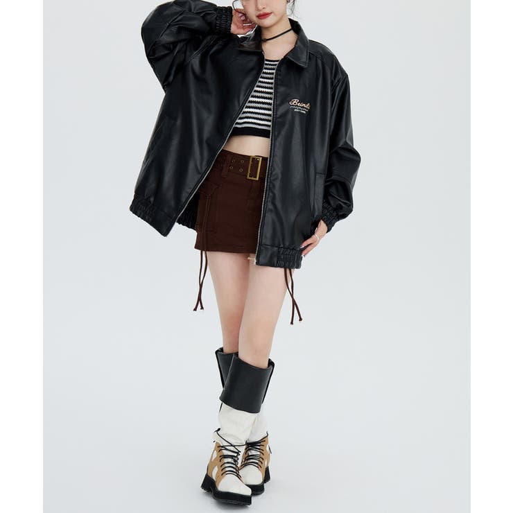 HOOK】for girls オーバーサイズPUレザージャケット[品番