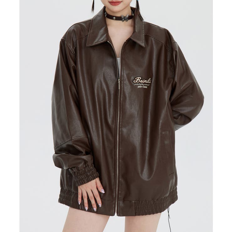 HOOK】for girls オーバーサイズPUレザージャケット[品番