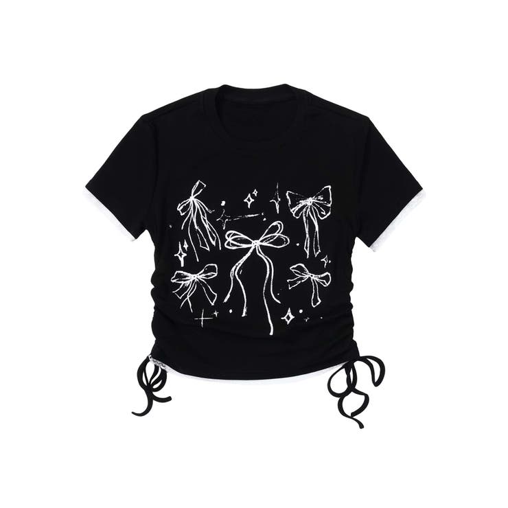 【HOOK】for girls 裾シャーリングリボンプリント半袖TEE | HOOK | 詳細画像2 