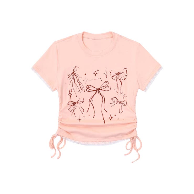 【HOOK】for girls 裾シャーリングリボンプリント半袖TEE | HOOK | 詳細画像4 