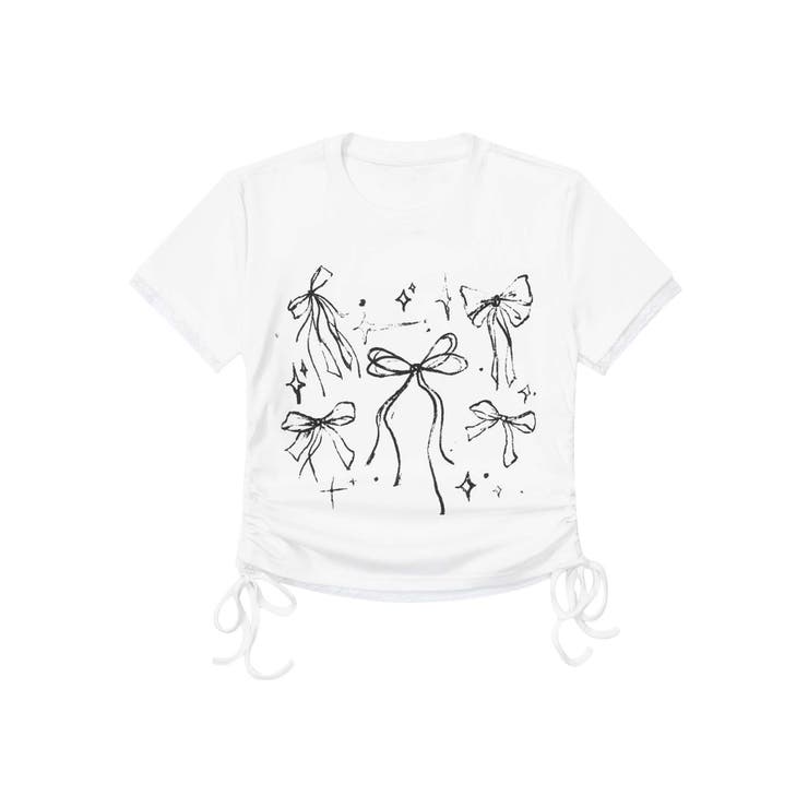 【HOOK】for girls 裾シャーリングリボンプリント半袖TEE | HOOK | 詳細画像6 