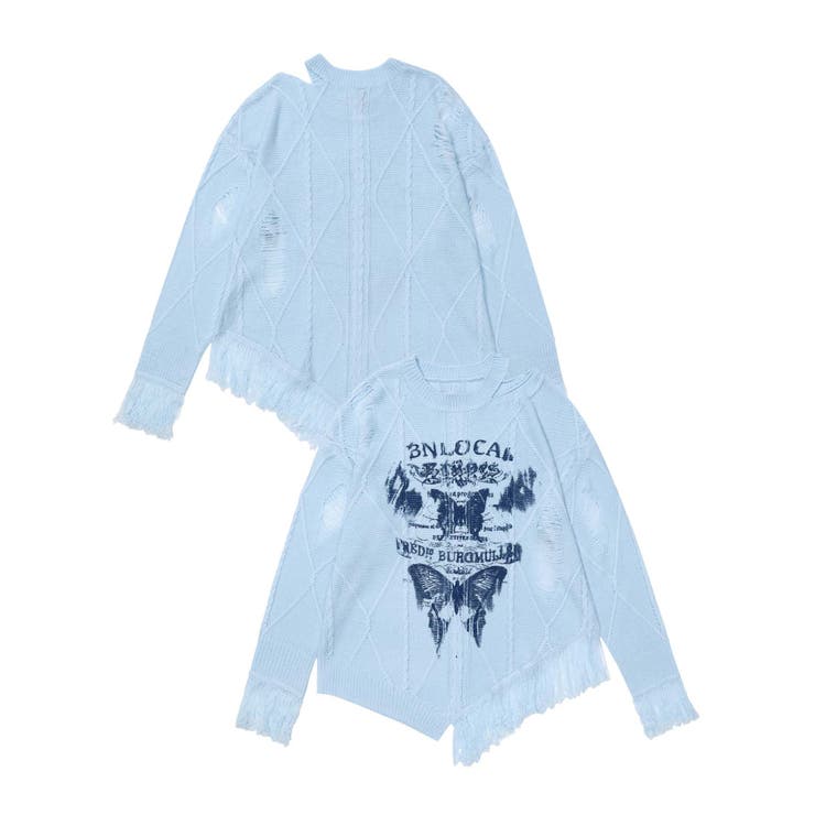 ブルー | 【HOOK】for girls アシンメトリーバタフライフリンジカットソー | HOOK