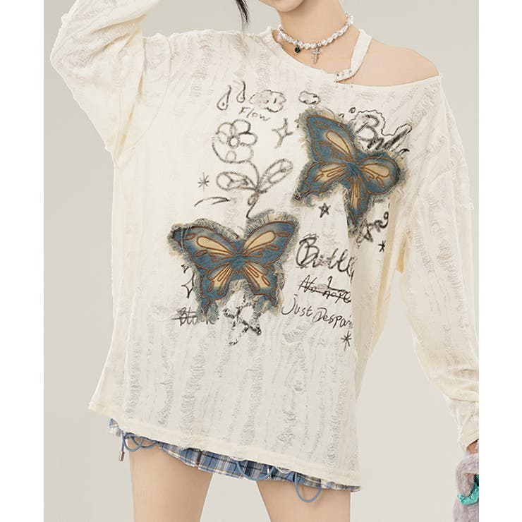 【HOOK】for girls バタフライパッチアシンメトリー透かしニットソー【… | HOOK | 詳細画像22 