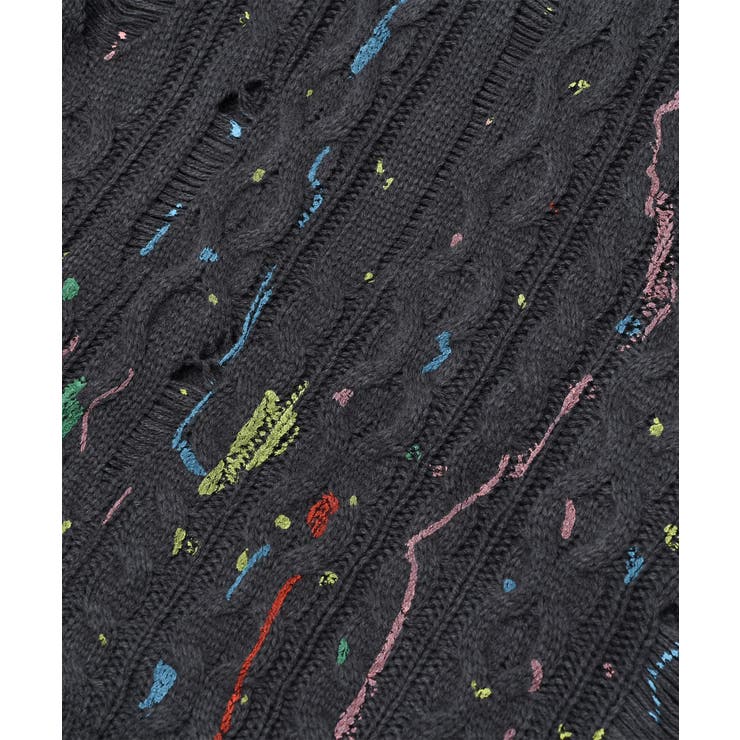 for girls ペイントプリントケーブル編みダメージニット | HOOK | 詳細画像13 