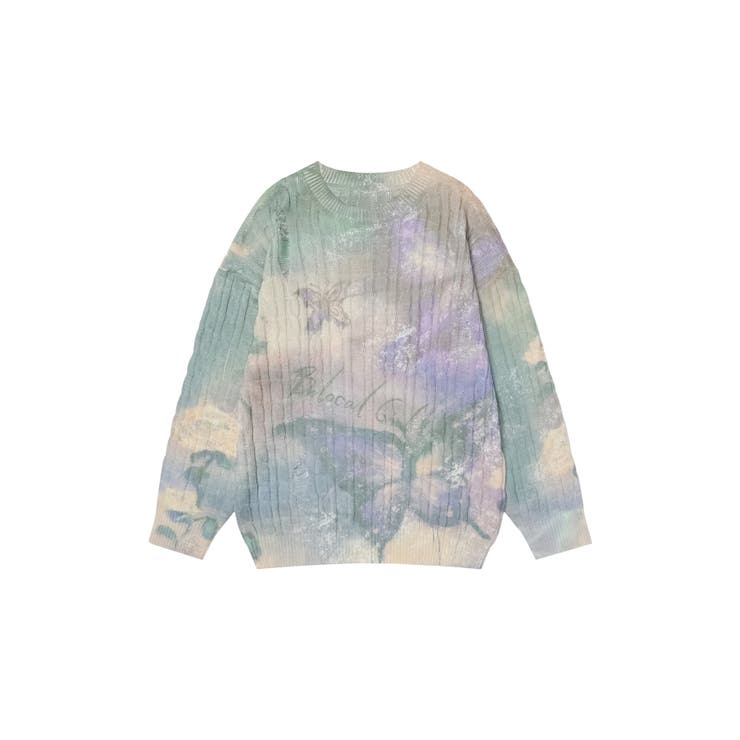 for girls ぼかしバタフライ総プリントニットプルオーバー[品番
