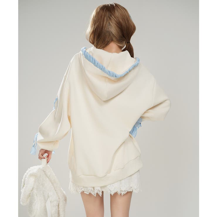 HOOK】for girls リボン編み上げジップパーカー[品番