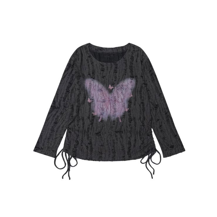 【HOOK】for girls バタフライプリントダメージ編み裾シャーリング透か… | HOOK | 詳細画像16 