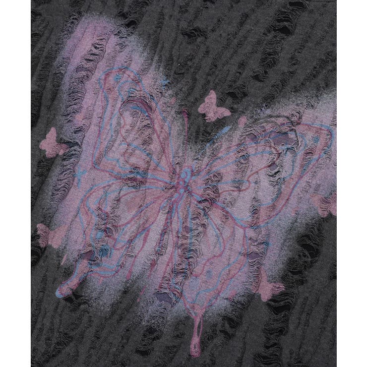 【HOOK】for girls バタフライプリントダメージ編み裾シャーリング透か… | HOOK | 詳細画像9 