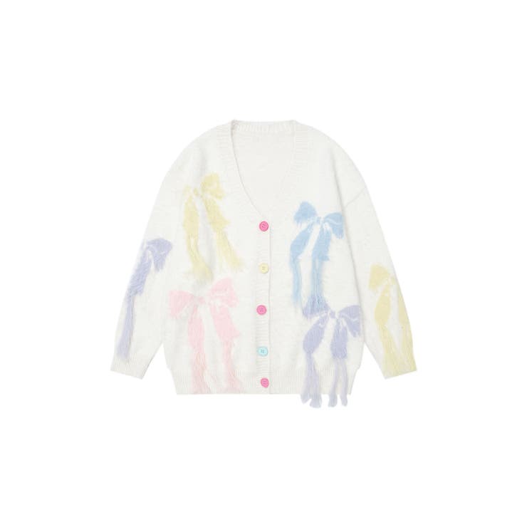 【HOOK】for girls リボンフリンジシャギーカーディガン【AW】 | HOOK | 詳細画像3 