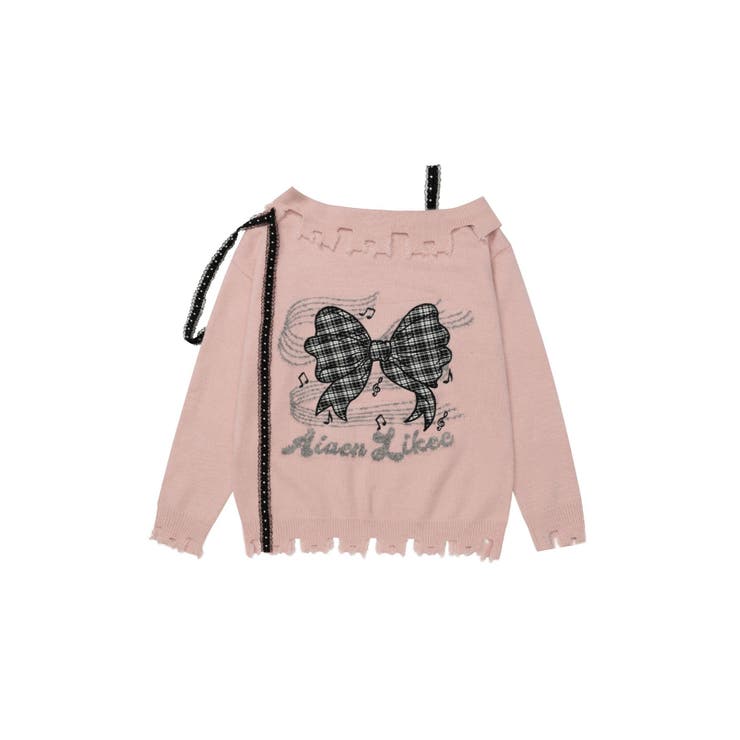 【HOOK】for girls オフショルダーリボン刺繍ニット | HOOK | 詳細画像5 