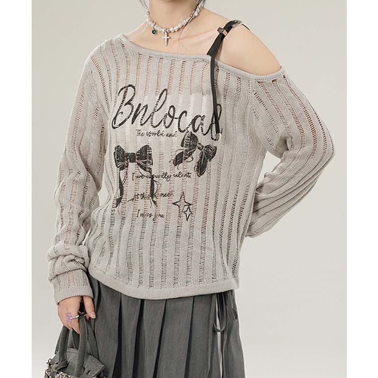 【HOOK】for girls リボンプリントオープンショルダーニットソー | HOOK | 詳細画像17 