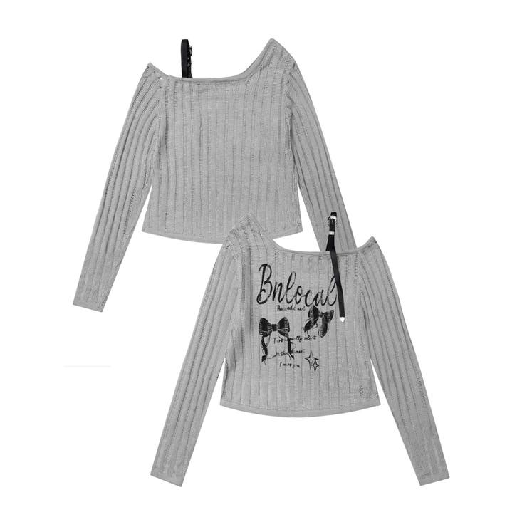 【HOOK】for girls リボンプリントオープンショルダーニットソー | HOOK | 詳細画像2 