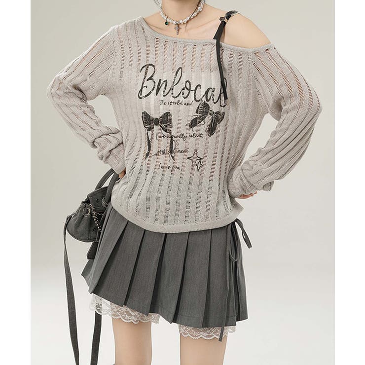 【HOOK】for girls リボンプリントオープンショルダーニットソー | HOOK | 詳細画像19 