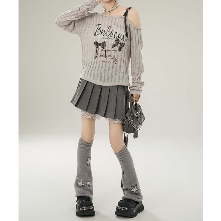 【HOOK】for girls リボンプリントオープンショルダーニットソー | HOOK | 詳細画像22 