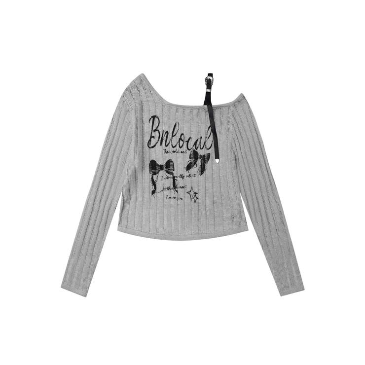 【HOOK】for girls リボンプリントオープンショルダーニットソー | HOOK | 詳細画像6 