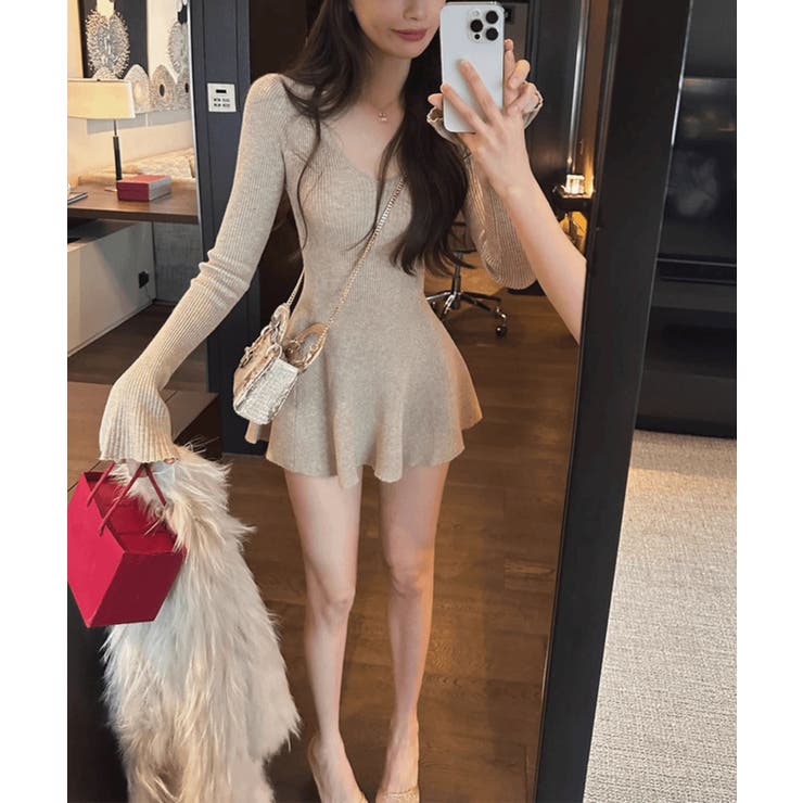 【Jasmine】ニットフレアミニワンピース Jasmine Grandiflo… | aimoha  | 詳細画像2 