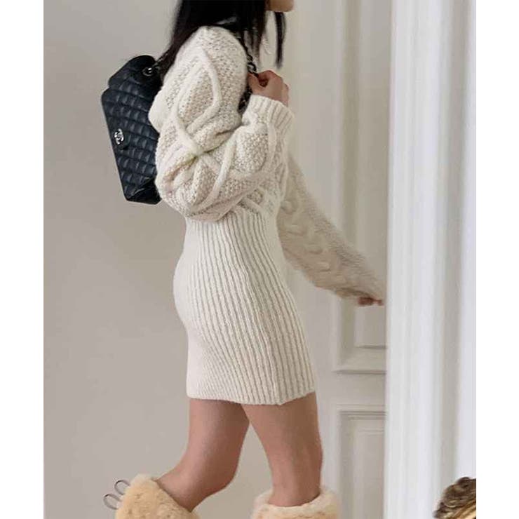 ケーブル編みニットミニワンピース Jasmine Grandiflorum | aimoha  | 詳細画像4 