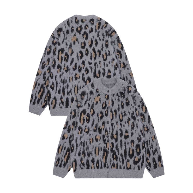 グレー | HOOK -select- レオパード柄シャギーカーディガン【AW】 | HOOK