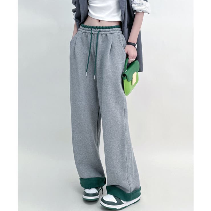 グレー | 配色アクセントカラーワイドパンツ | aimoha 