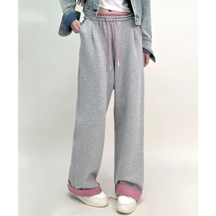 ライトグレー | 配色アクセントカラーワイドパンツ | aimoha 