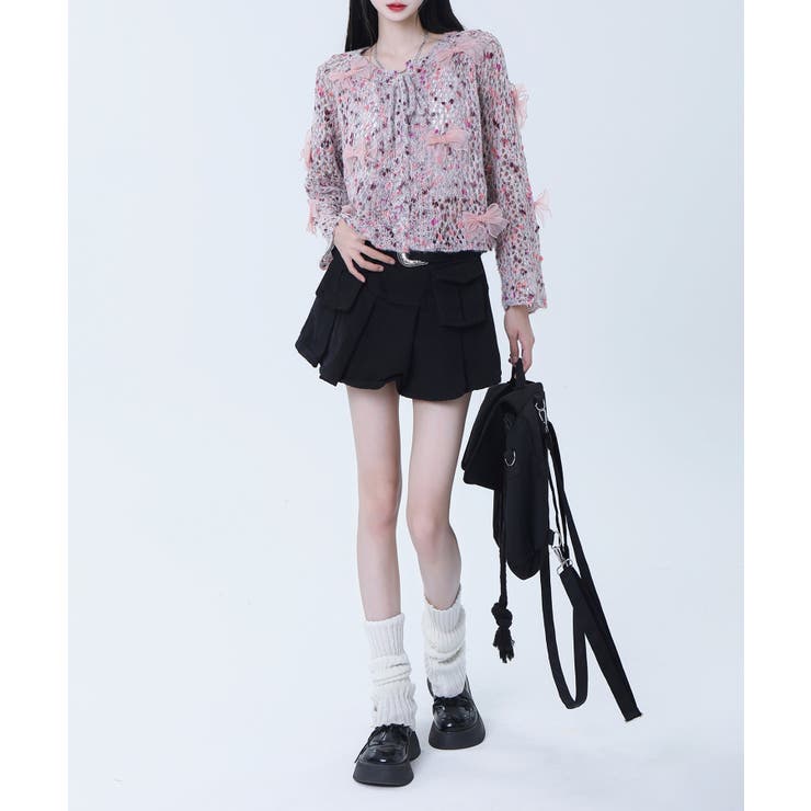 【HOOK】for girls シフォンリボンたっぷり透かしモヘアカーディガン | HOOK | 詳細画像5 