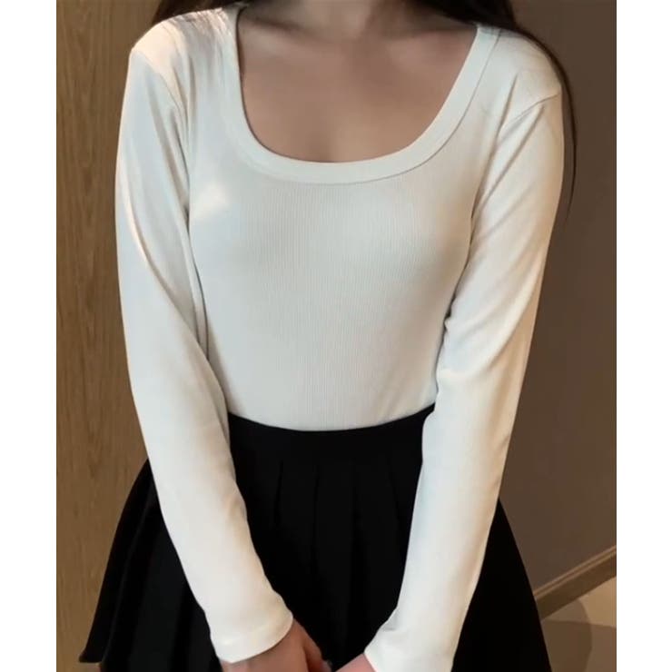 ホワイト | スクエアネックリブトップス | aimoha 