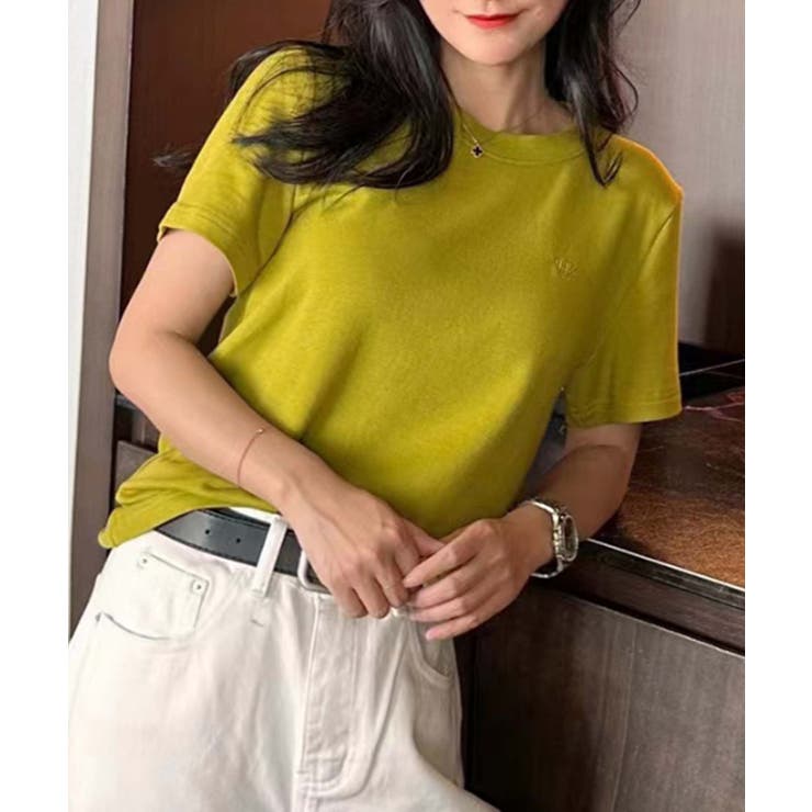 イエロー | ハートポイントベーシックレーヨンTシャツ | aimoha 