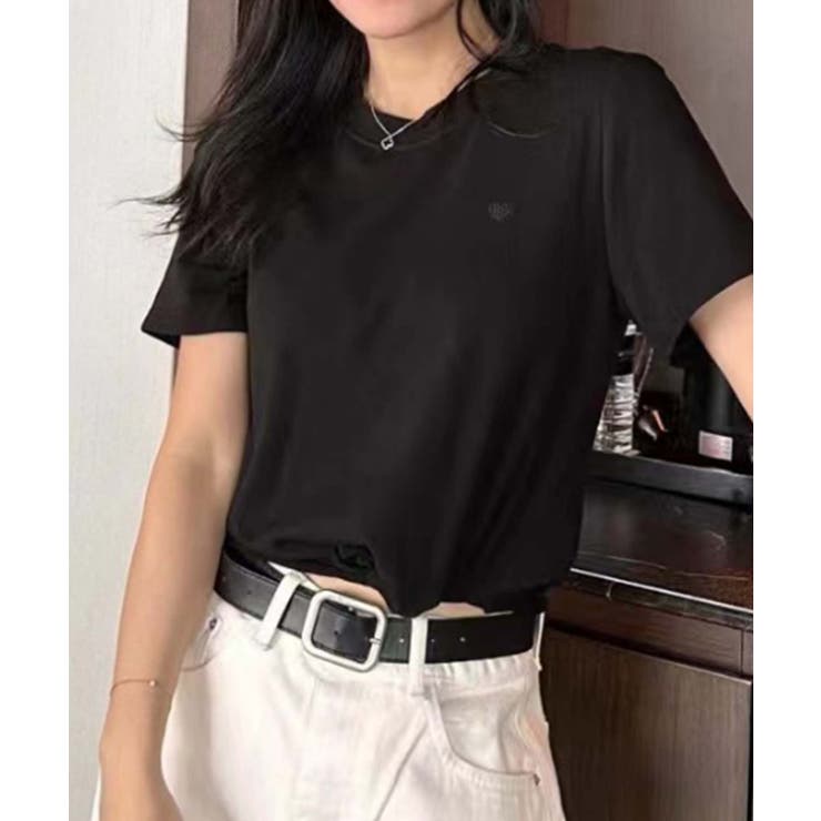 ブラック | ハートポイントベーシックレーヨンTシャツ | aimoha 