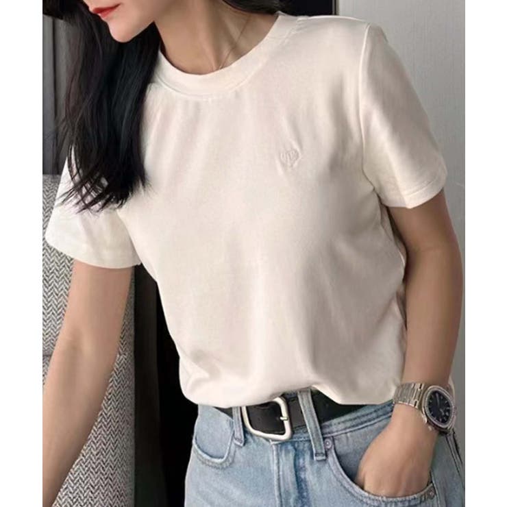 ホワイト | ハートポイントベーシックレーヨンTシャツ | aimoha 