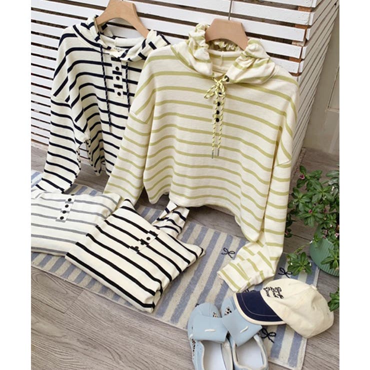 ボーダーフード付きトップス | aimoha  | 詳細画像7 