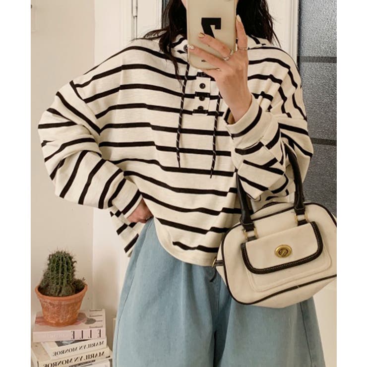 ボーダーフード付きトップス | aimoha  | 詳細画像3 